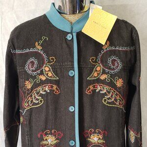 Denim & Co Paisley Embroider Button Jacket QVC Boho Women's Plus 1X Hippie